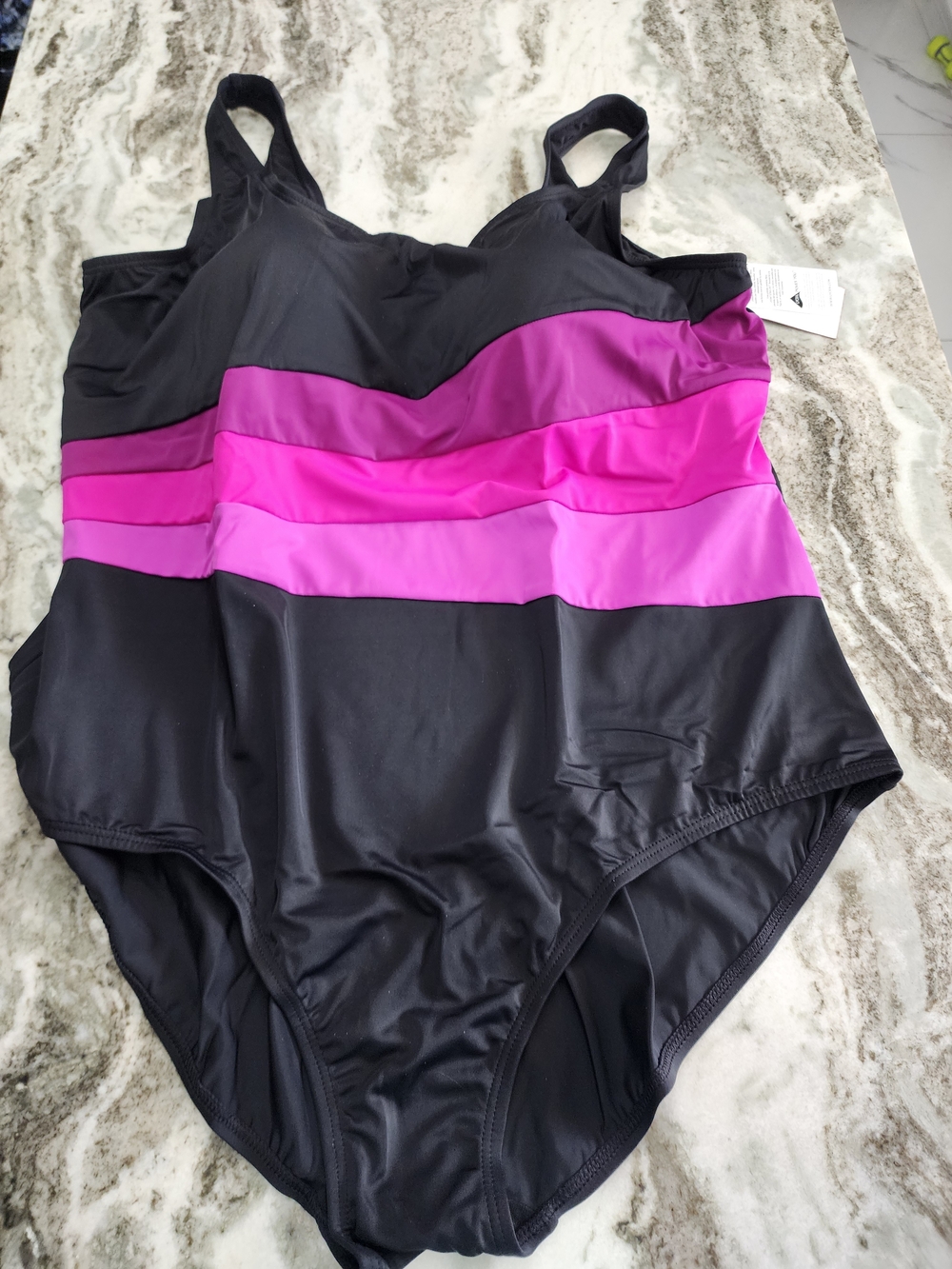 Swimsuits For All Black One-Piece Swimsuit with Pink and Magenta Bands Nwt